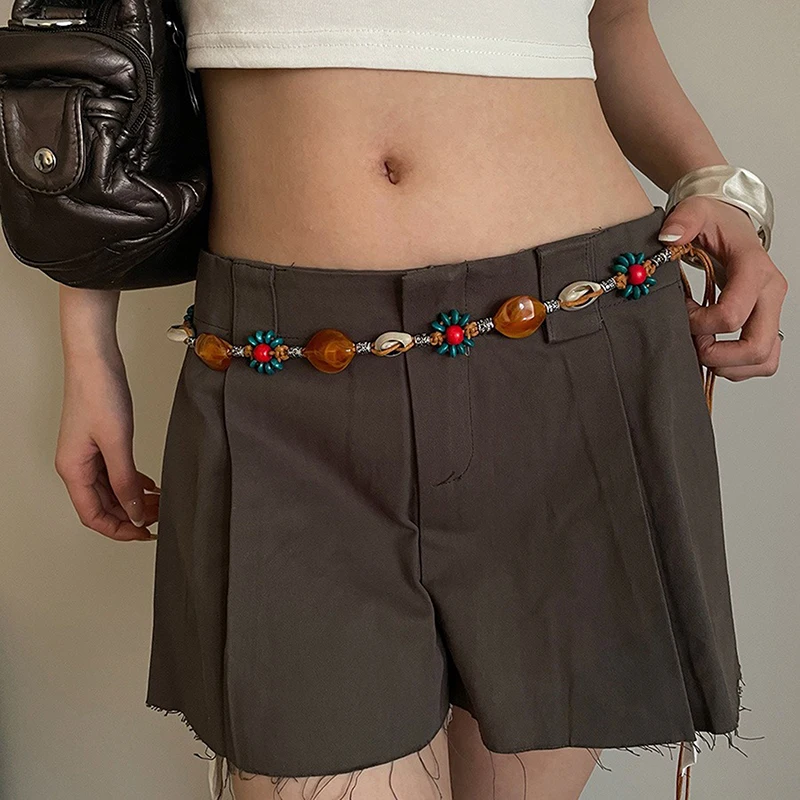 Bohemian Style Woven Waist Rope Ethnic Style Beaded Women Belt Casual Vacation Style Waist Rope Clothing Accessories Gifts
