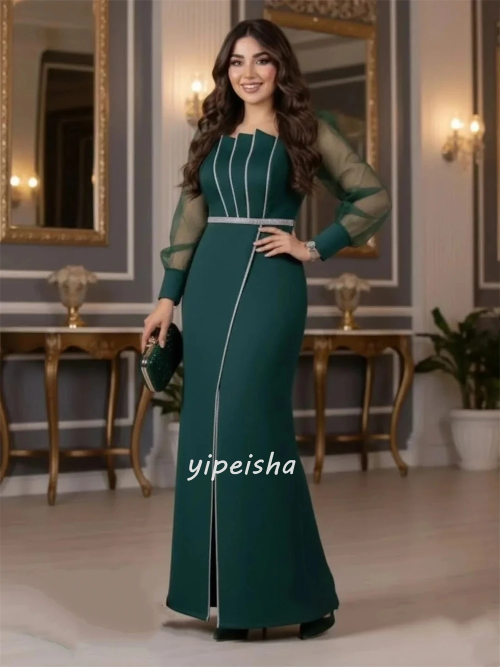 Robes longues personnalisées de Style moderne, Jersey formel froncé plissé, col carré droit, robes d'occasion sur mesure assorties élégantes