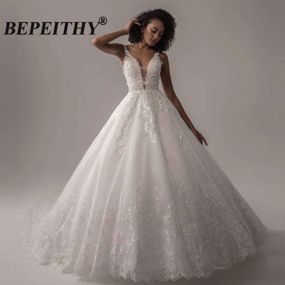 BEPEITHY Customized Deep V Neck Lace Wedding Dress 2025 For Women Indian Bride Princess Ivory Bridal BEPEITHY Customized Deep V Neck Lace Wedding Dress 2025 For Women Indian Bride Princess Ivory Bridal