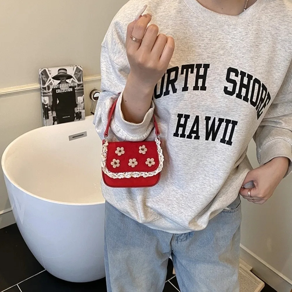 Flower Lace Decor Mini Handbag Delicate Design Mini Size Kids Shoulder Bag Small Capacity Unique Design Girls Purse For Kids