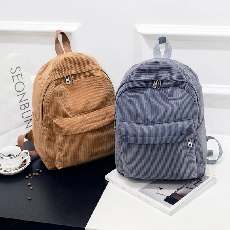 Pure Color Corduroy Backpack Fashion Women School Backpack Women Backpack Teenger Girl School Bags Female Mochila Bagpack Pack