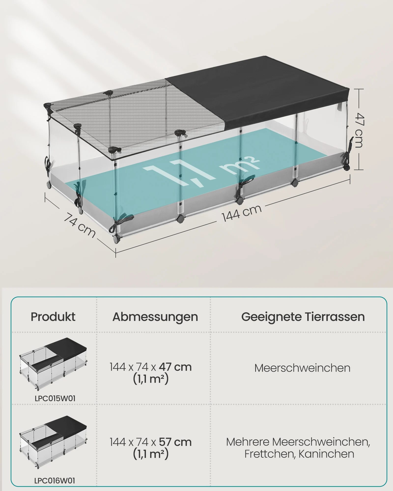 SONGMICS حاوية حيوانات صغيرة من نسيج مقاوم للماء وجيد التهوية أسفل كوخ الأرانب في الأماكن المغلقة قفص خنزير غينيا النمس #6