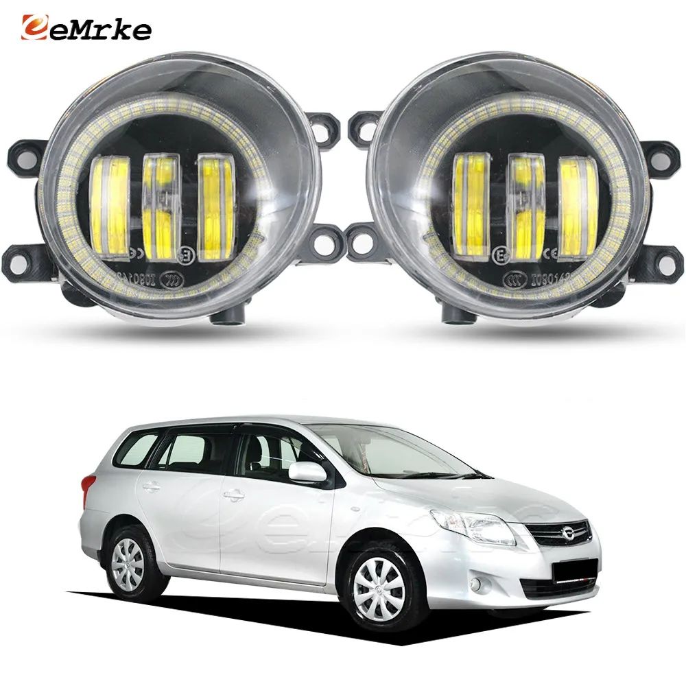 LED Fog Lights for Toyota Corolla Fielder E140 2009 2010 2011 2012 Car PTF Headlight with Angel Eyes DRL + Clear Lens L & R Side