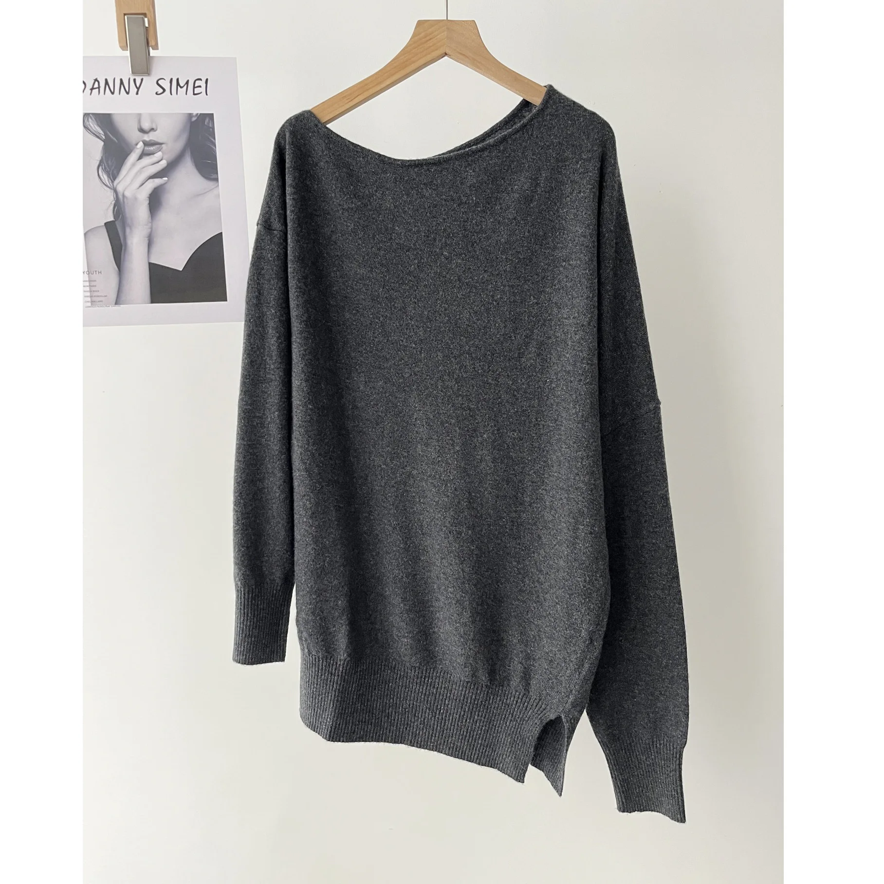 

Женский повседневный вязаный свитер с длинными рукавами и открытыми плечами, ленивый ветер, релаксация, осень 16a-1685