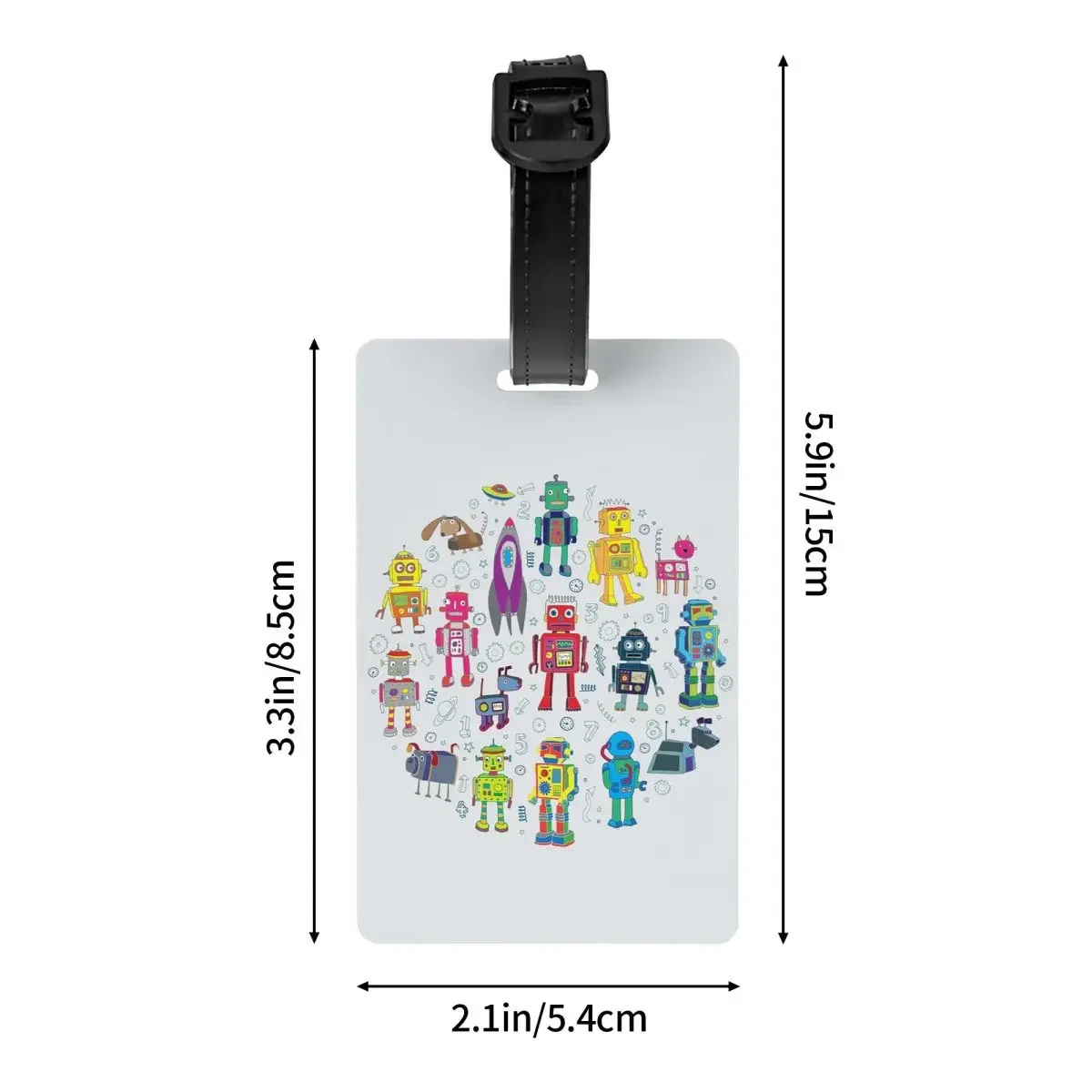 Robots In Space - Grey - Fun Robot Pattern By Cecca Designs Luggage Tags Baggage Boarding Tag Label Holder ID Name Address
