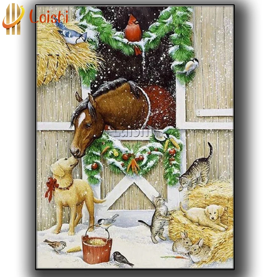 

Diamond Painting Farm landscape Snow Animals diamond mosaic painting rhinestone embroidery Horse, cat diamond Sticking picture