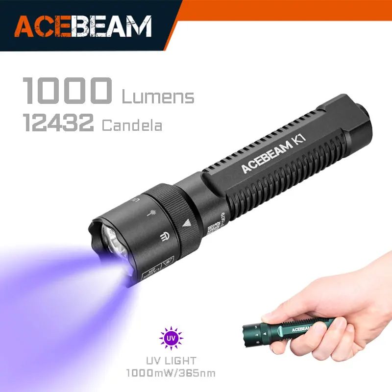

ACEBEAM UV Flashlight K1-HI USB Rechargeable LED Flashlights EDC 1000 Lumens Torch Compatible with AA and lithium batteries