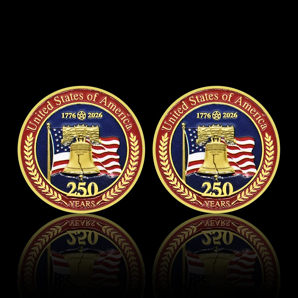 USA 250th Anniversary Commemorative Coin Liberty Bell & American Flag Design 1776-2026 Colorized Patriotic Collectible Gift