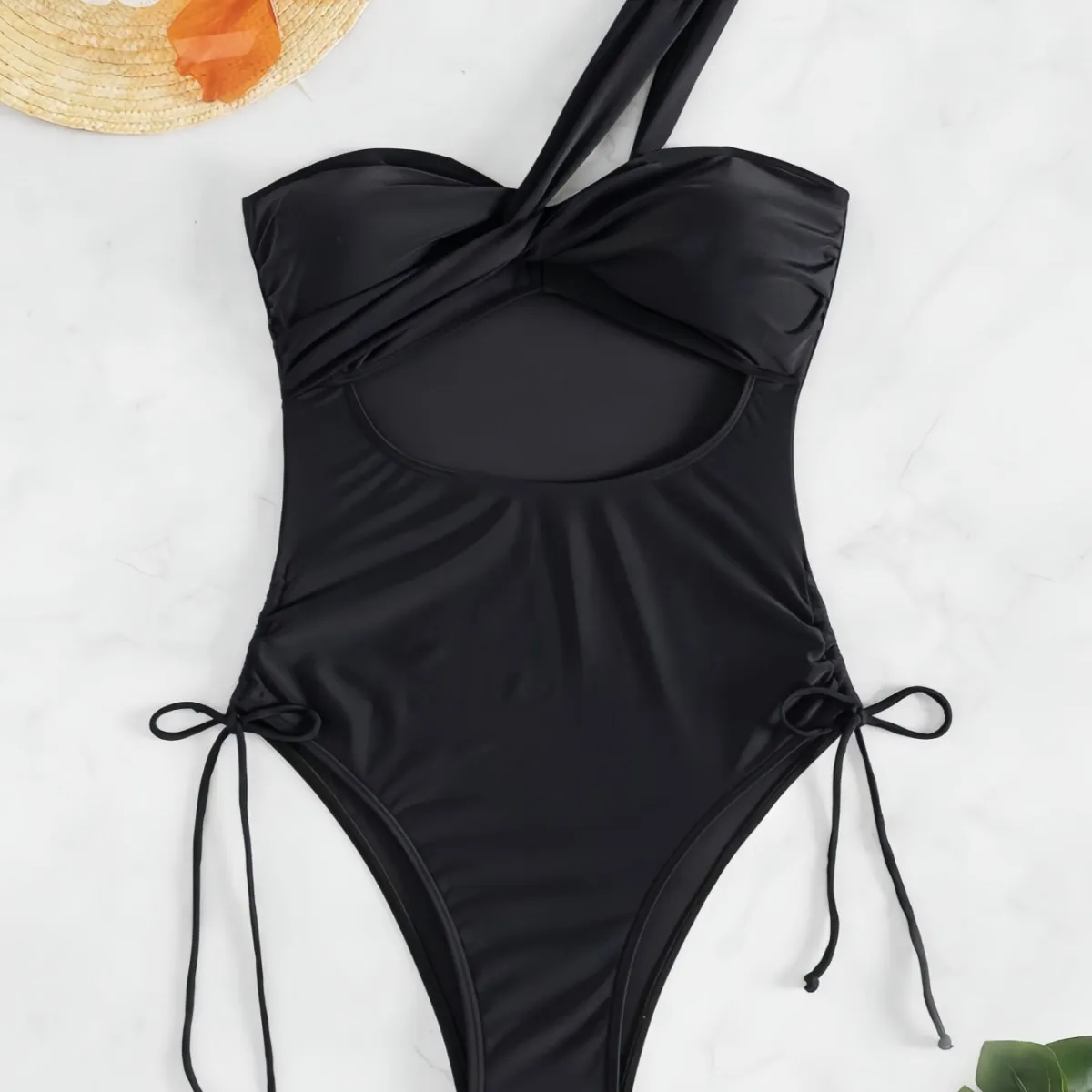 

2025 Brazilian Solid Color Sexy One-piece Women's Swimsuit Fashionable Halter High Waist Bikini Swimwear Female Swimming Suit