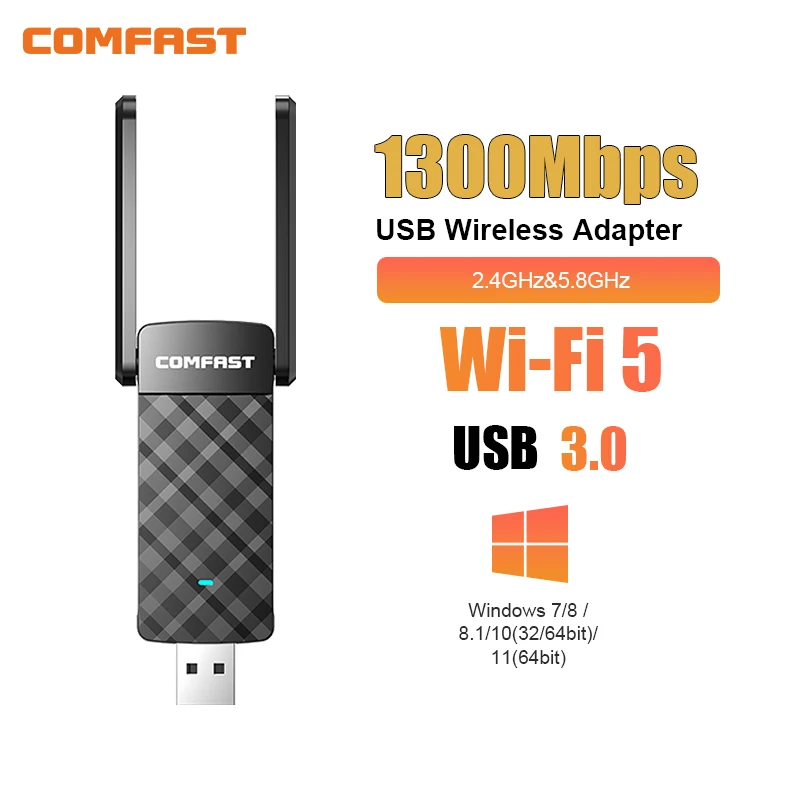 

Comfast 1300Mbps WIFI5 USB WIFI Adapter Drive-free USB3.0 Network Card Dual-band wifi Reciver