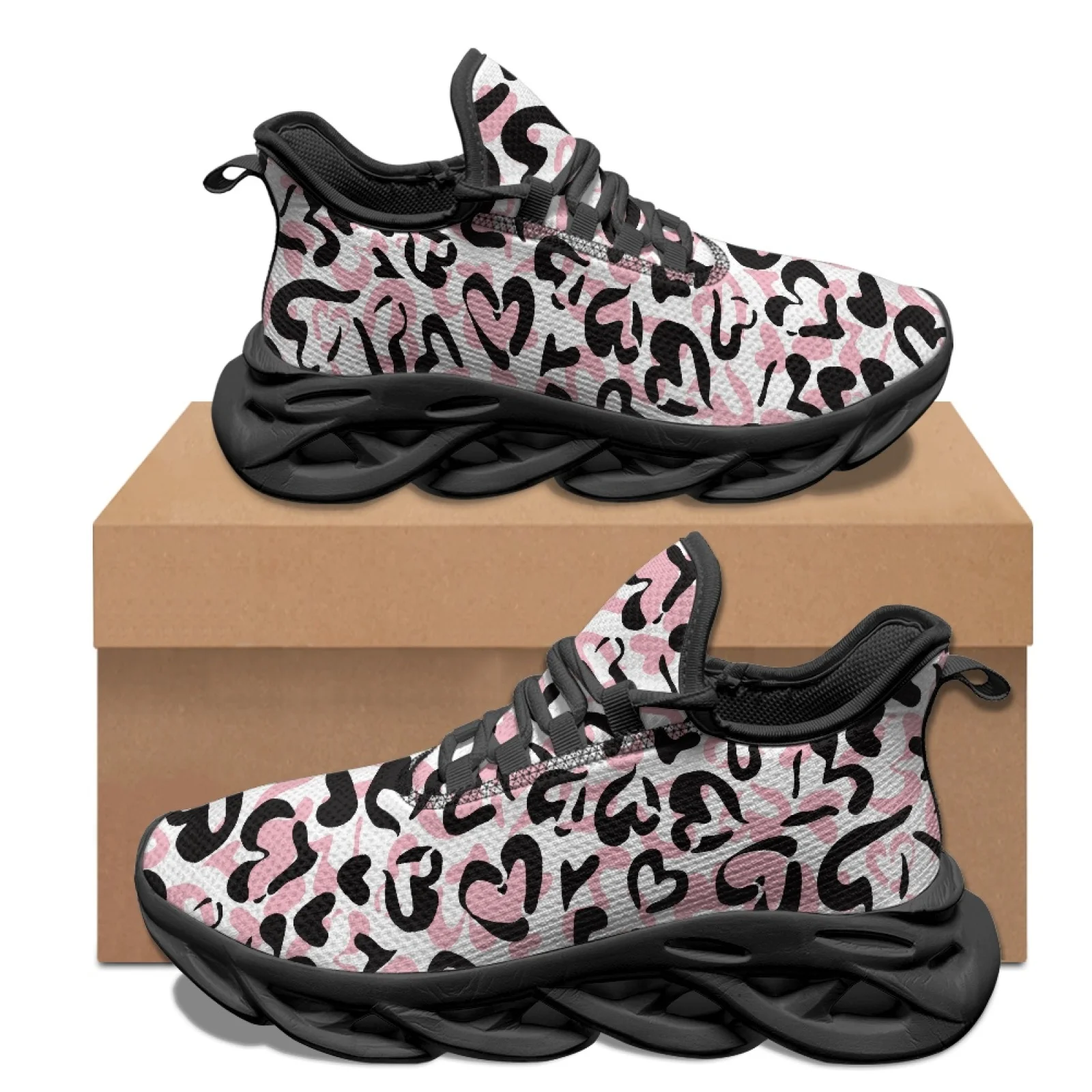 PENSTROLL PENSTROLL Heart Leopard Print Mens Running Shoes Sport Athletic Trainer for Unisex Breathable New Trend All Season
