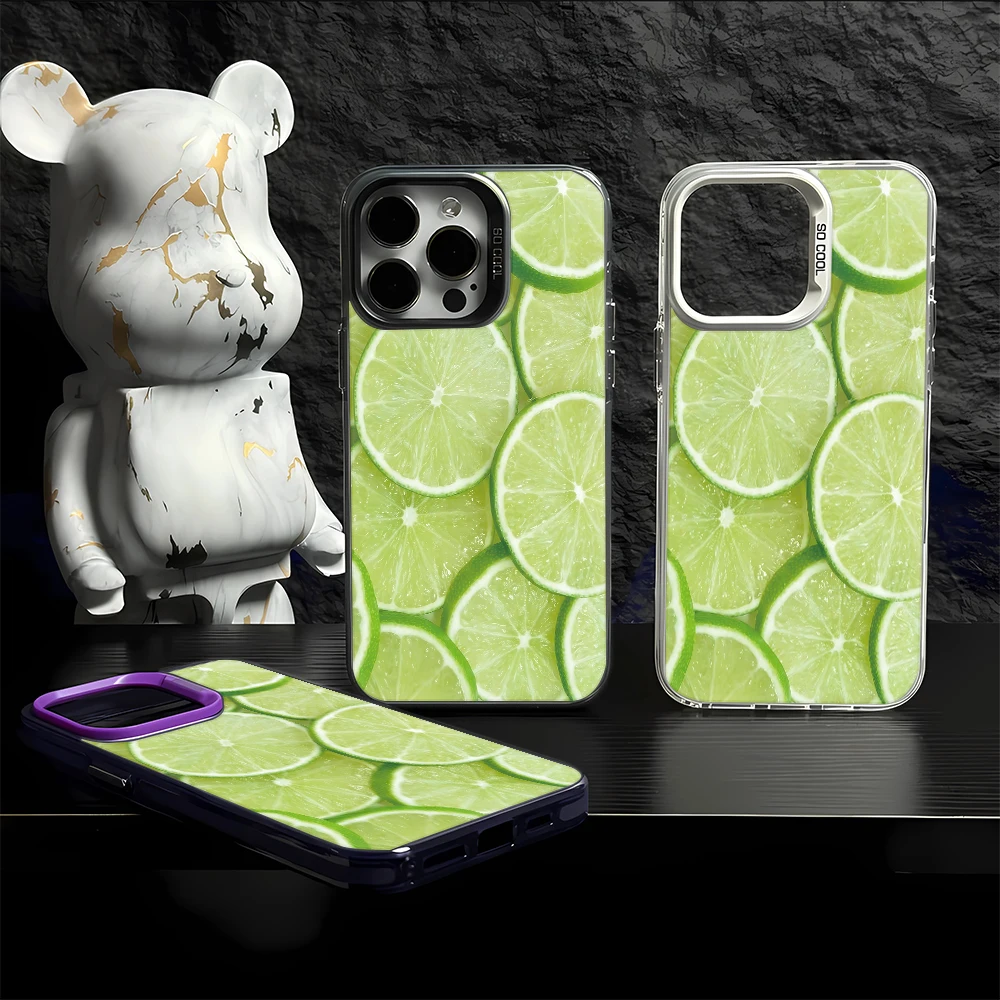 Funda Protectora Antigolpes para iPhone 17 16 15 14 13 12 11 Pro Max Plus Air E, Diseño de Rodaja de Lima Verde, Panel de TPU y Acrílico