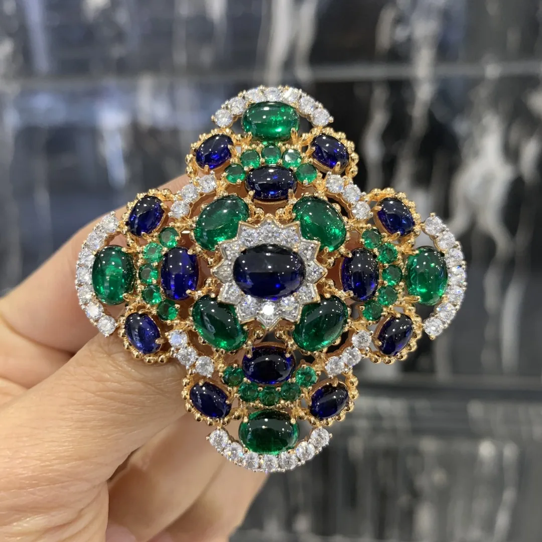 

vintage green and blue mixed color coloured glaze brooch 925 sterling silver with cubic zircon fine women jewelry free shipping