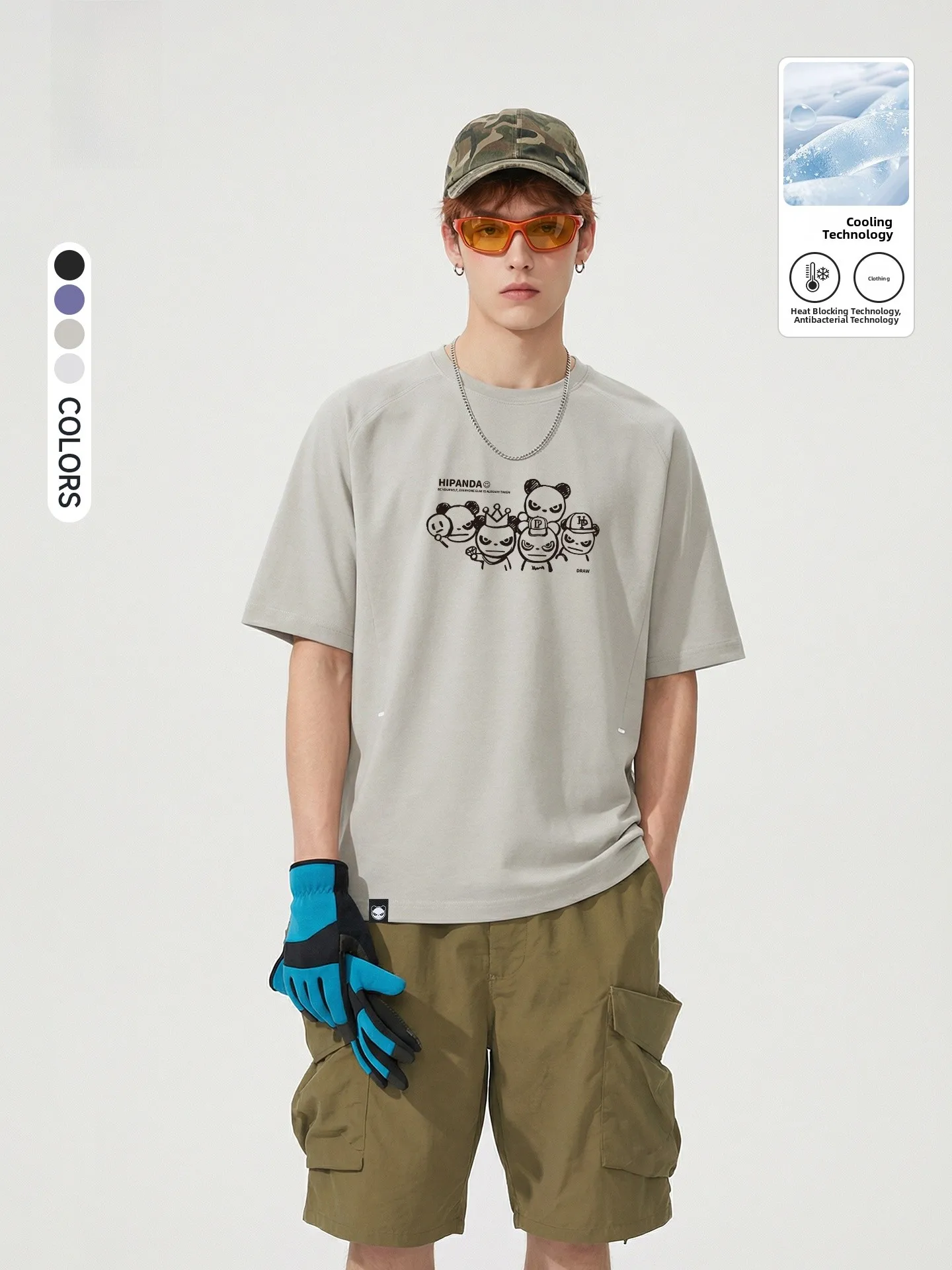 

Hipanda Hello Panda fiti Loose Cool Feeling Мужская футболка с коротким рукавом, летняя новая спортивная одежда из смеси полиэстера и хлопка