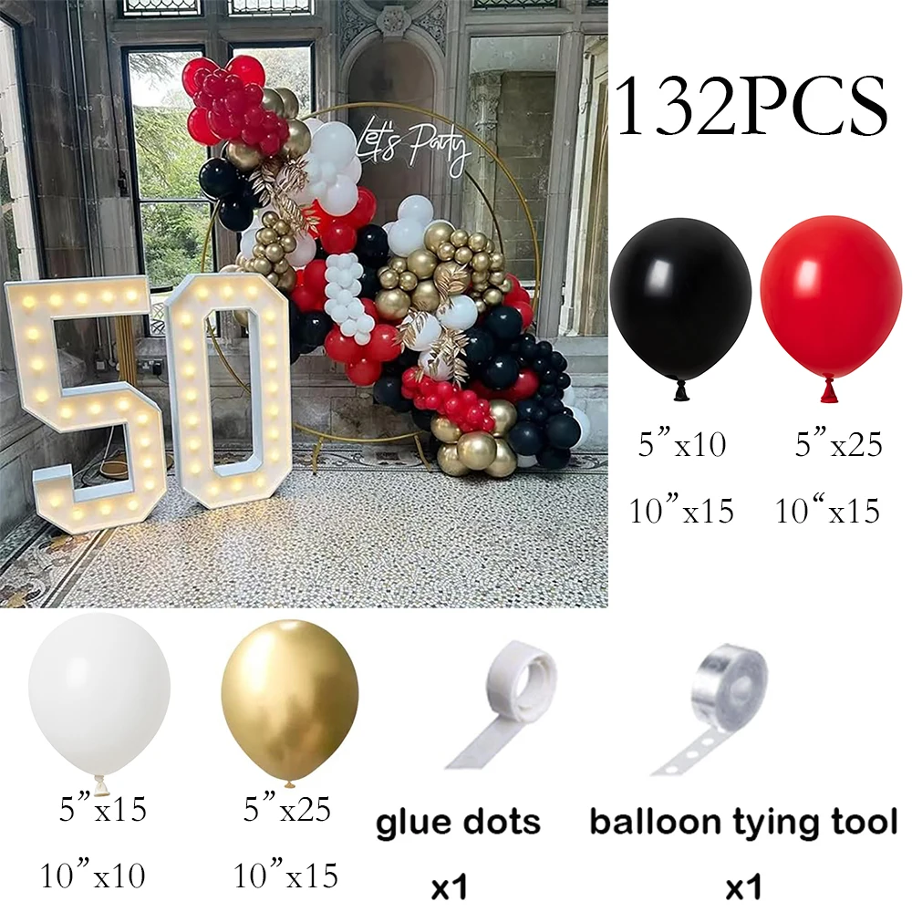 50th Black Red Balloons Garland Arch White Gold Balloon Kit 50th Birthday Party Graduation Retirement Party New Year Decoration