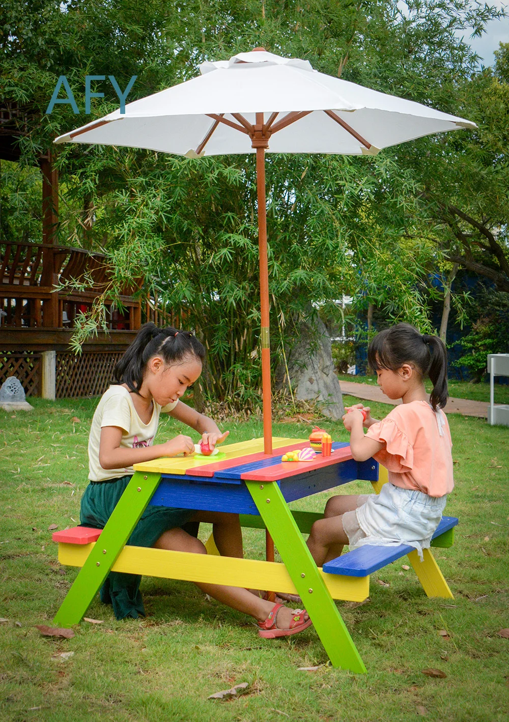 木製屋外ピクニックテーブル、砂場用ベンチ付き、子供用遊び場、 - Kids Outdoor Bench Table のレビューと価格