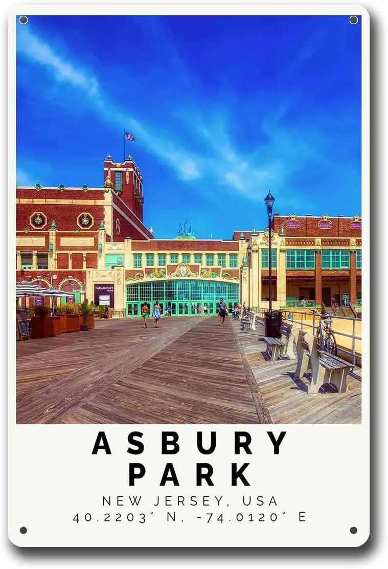 Aluminum Signs Asbury Park New Jersey Asbury Park Wall Art Decor Asbury Park Travel Suitable for Restaurant Wall Decoration 8x12