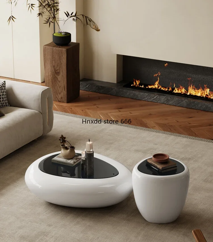 Several degrees, French cream style coffee table, living room home light luxury modern 2024 new designer pebble coffee table