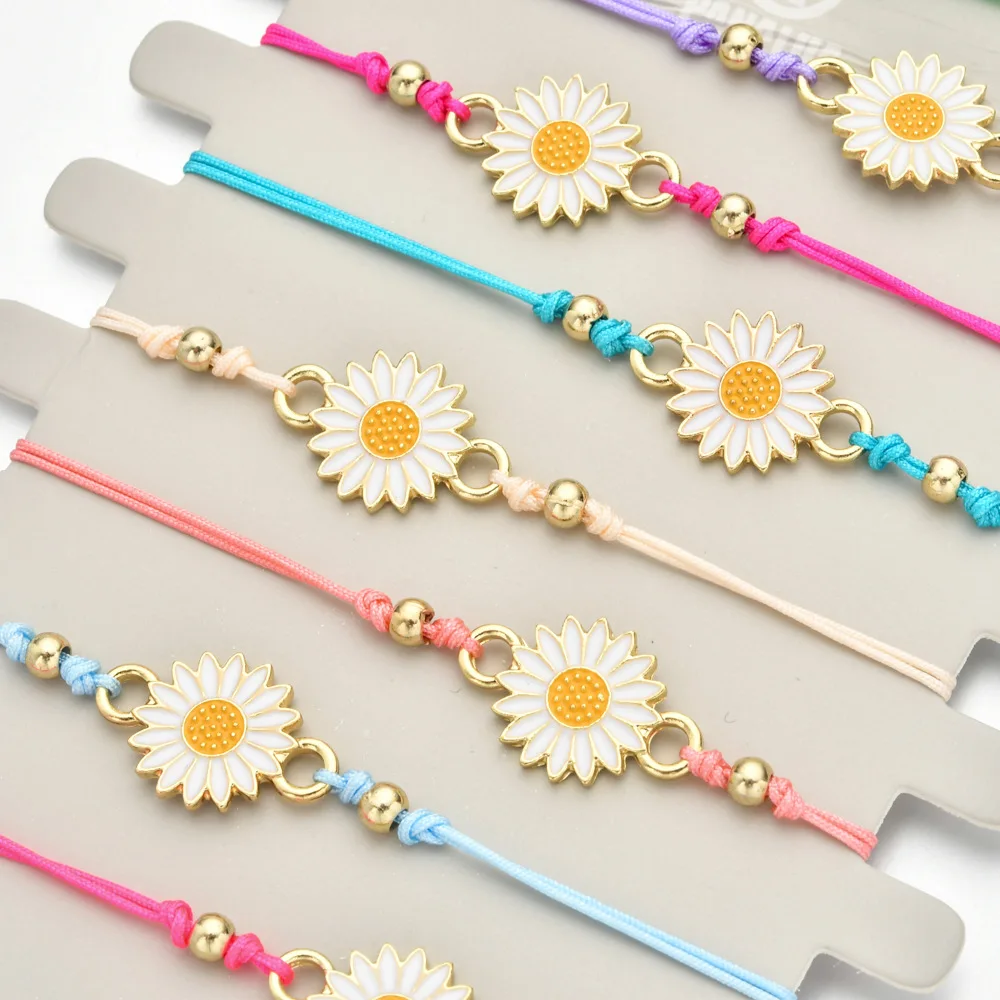 12 Pcs/Set Enamel Flower Daisy Glass Seed Bead Shell Evil Eye Charms Braided String Bracelet For Women Couple Lucky Jewelry Gift