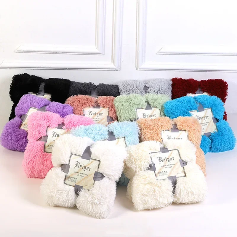 1 Pcs Plush Blanket Soft Fur Faux with Fluffy Throw Blanket Bed Sofa Long Shaggy Winter Warm Bedding Sheet Soft Blankets