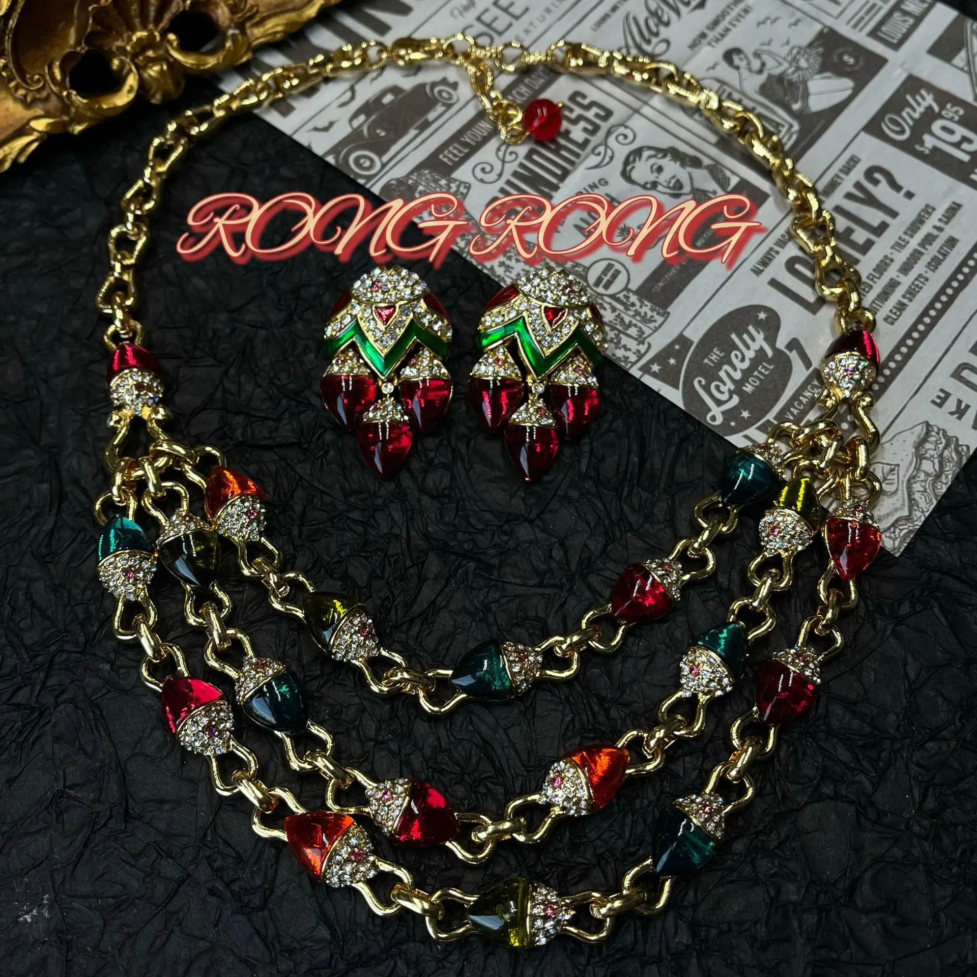 

Винтажные красные тяжелые алмазные серьги из сплава ожерелье светильник Роскошные универсальные аксессуары