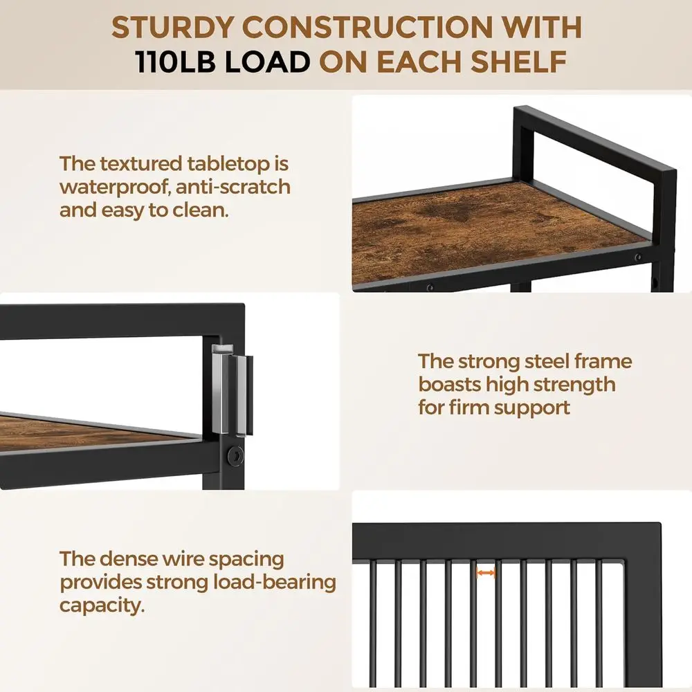 رف تخزين شبكي صناعي من 3 طبقات مع عجلات وطبقة خشبية، أرفف قابلة للتعديل، عريض 31.5، للمطبخ، والغسيل، والمخزن، Pla #3
