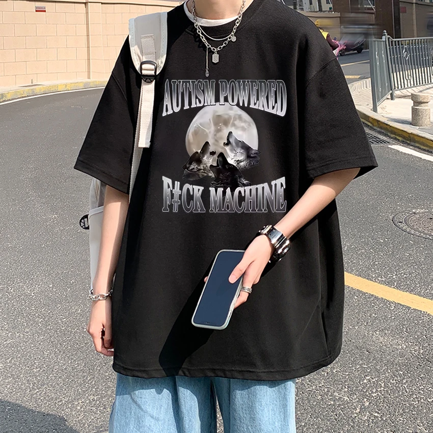 

Vintage Autism Powered Autistic Wolf Funny Meme Graphic T shirt Men Women harajuku Tops Unisex 100% Cotton short sleeve T-shirts