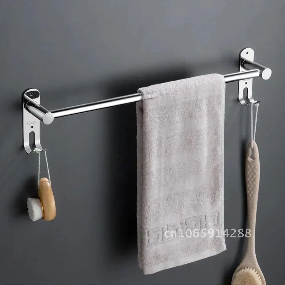 Bathroom Extendable Towel Rail Coat Hanger Silver 304 Polished Holder Hook Retractable With Stainless Steel Bar 45-75cm Bath