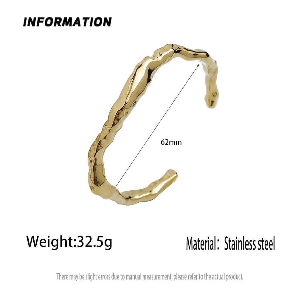 18K Gold‑Plated 316L Stainless Steel Irregular Textured Open Cuff Bangle Hammered‑Surface Minimal Women Wrist Bracelet