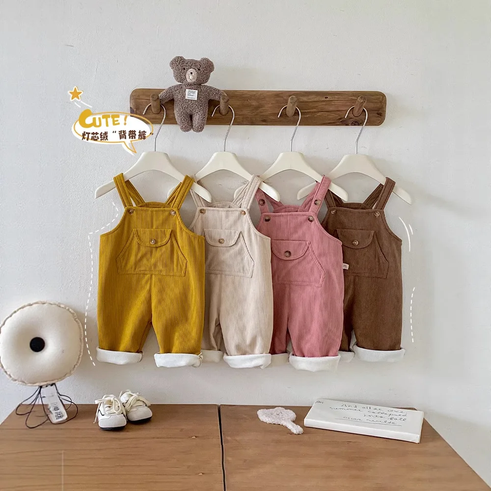 

Children's Solid Color Overalls 0-5 Years Old Winter Boys' Stylish Corduroy Pants Girls' Velvet Winter Clothing