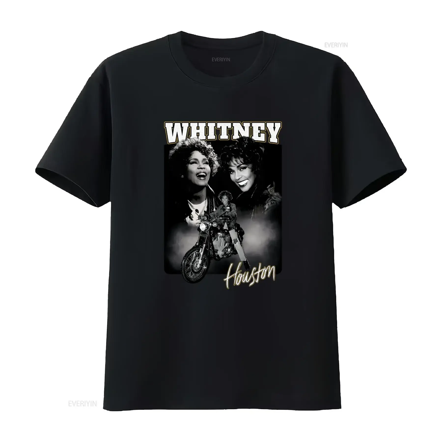 Whitney Houston Men's T Shirt The Voice On A Bike Official Montage Music Legend Tribute vintage Washed Versatile Breathable