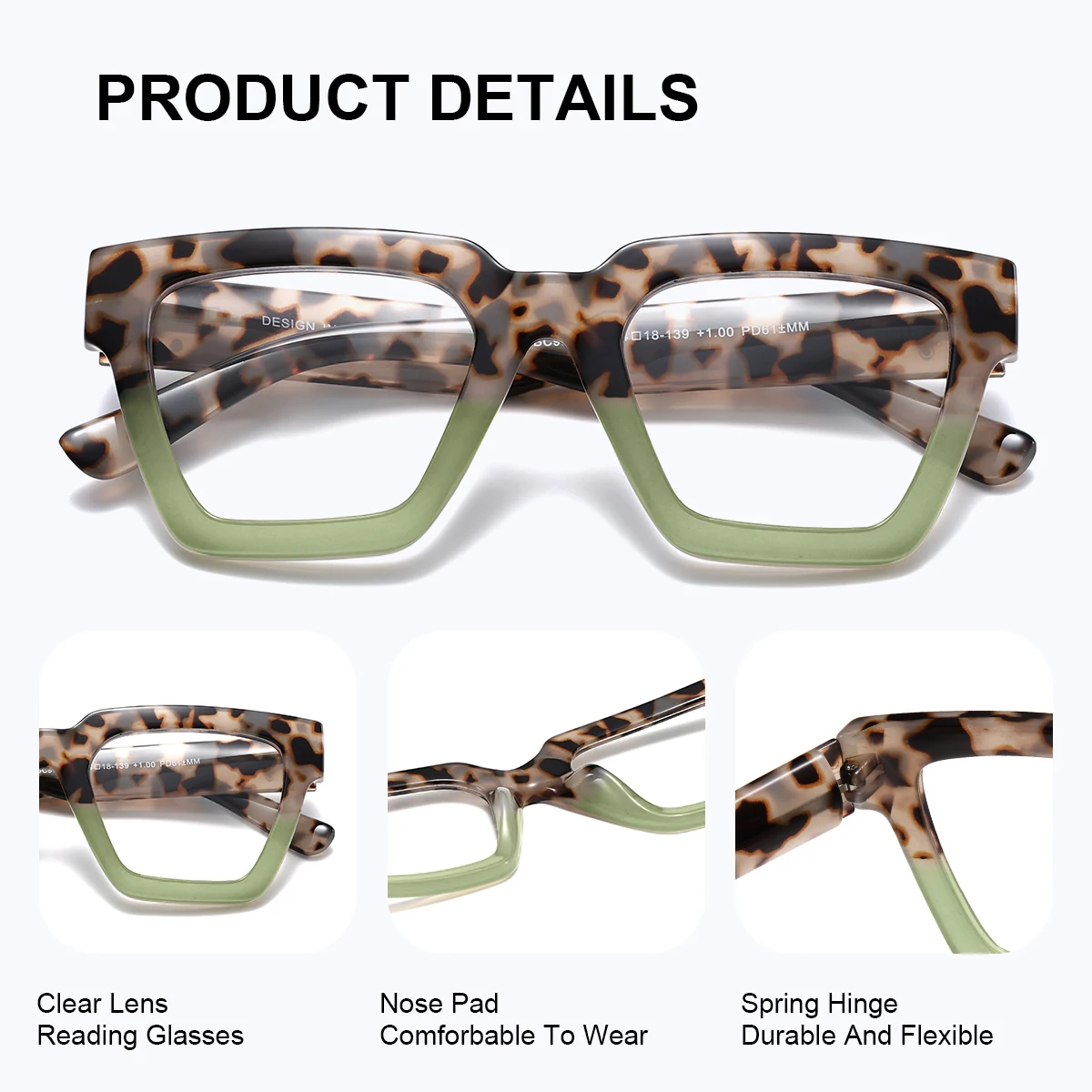 CATMONROE 1 PCS Fashion Large Frame Women Reading Glasses Comfort Square Frame Multi Degree Optional Glasses Apparel Accessories