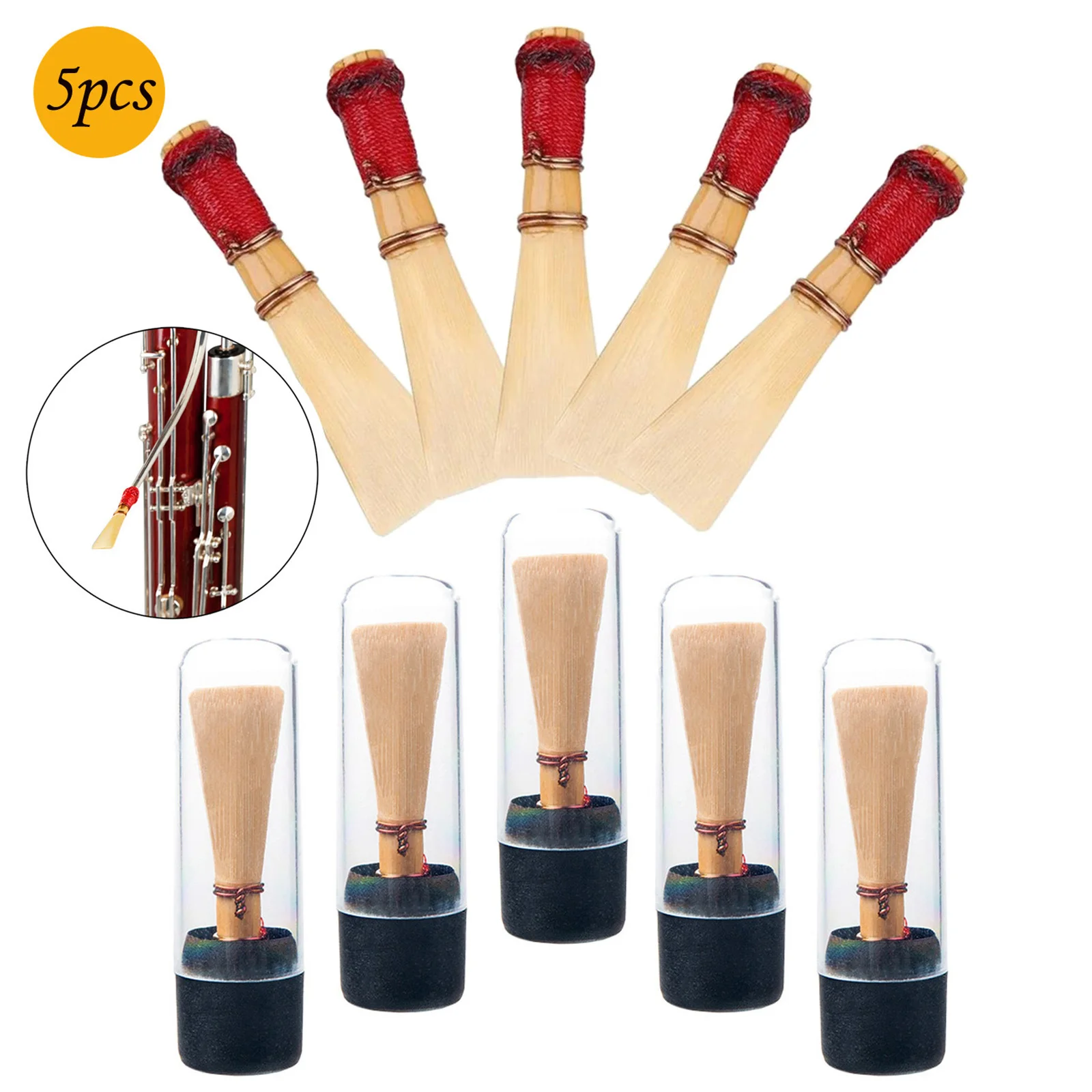 

5Pcs Bassoon Reeds Sealed Package in Black Case Bassoon Parts Luthies Supply Bassoon reeds in plastic case