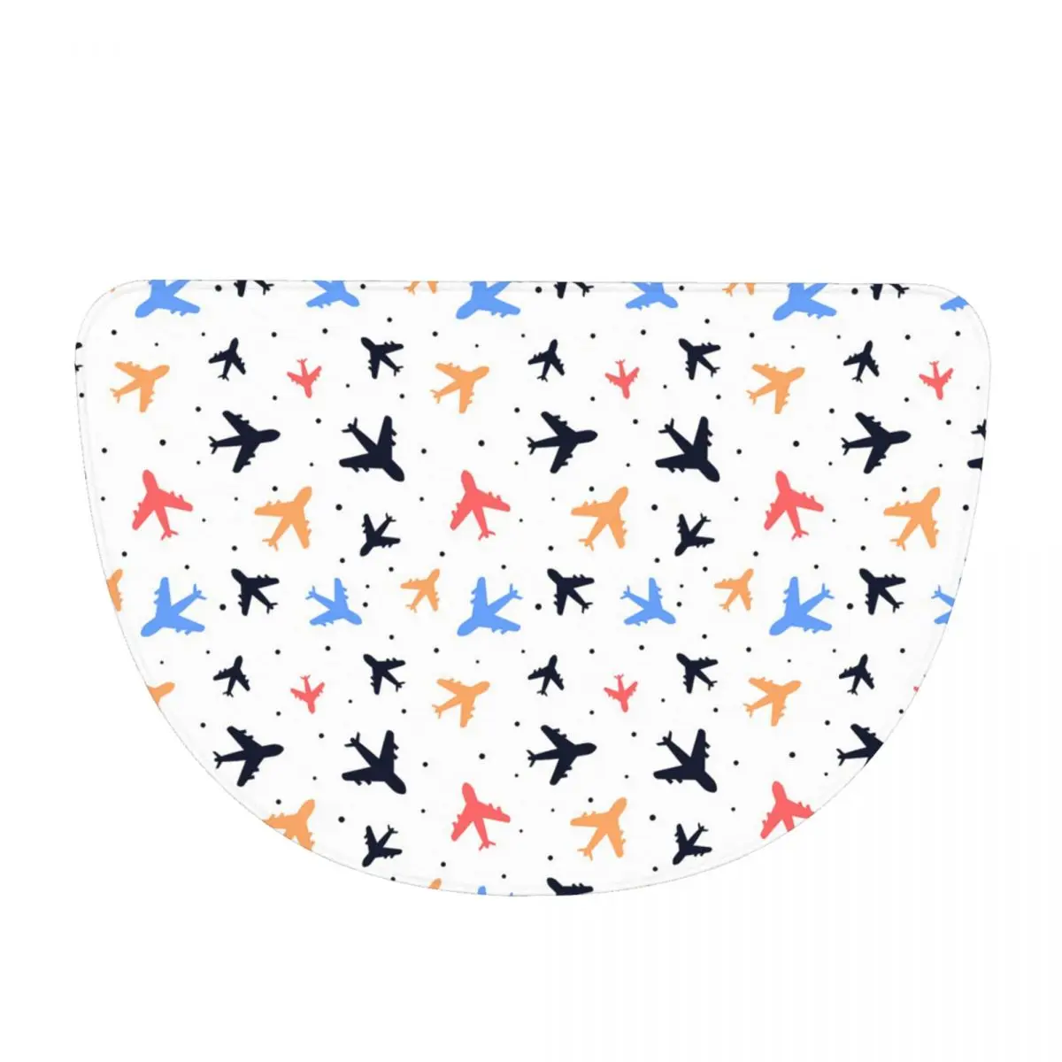 Random Airplanes Pattern Aviation Fighter Pilot Soft Half Round Doormat Non Slip Bathroom Mat Absorbent Floor Carpet for Garage