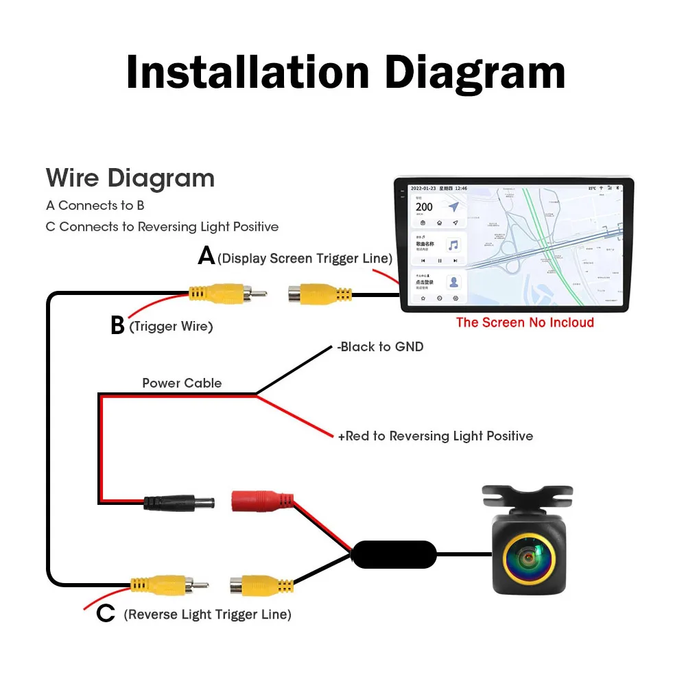 Night Vision Car Rear View Camera Universal Backup Parking Reverse Camera Waterproof 180 Wide Angle HD Color Image