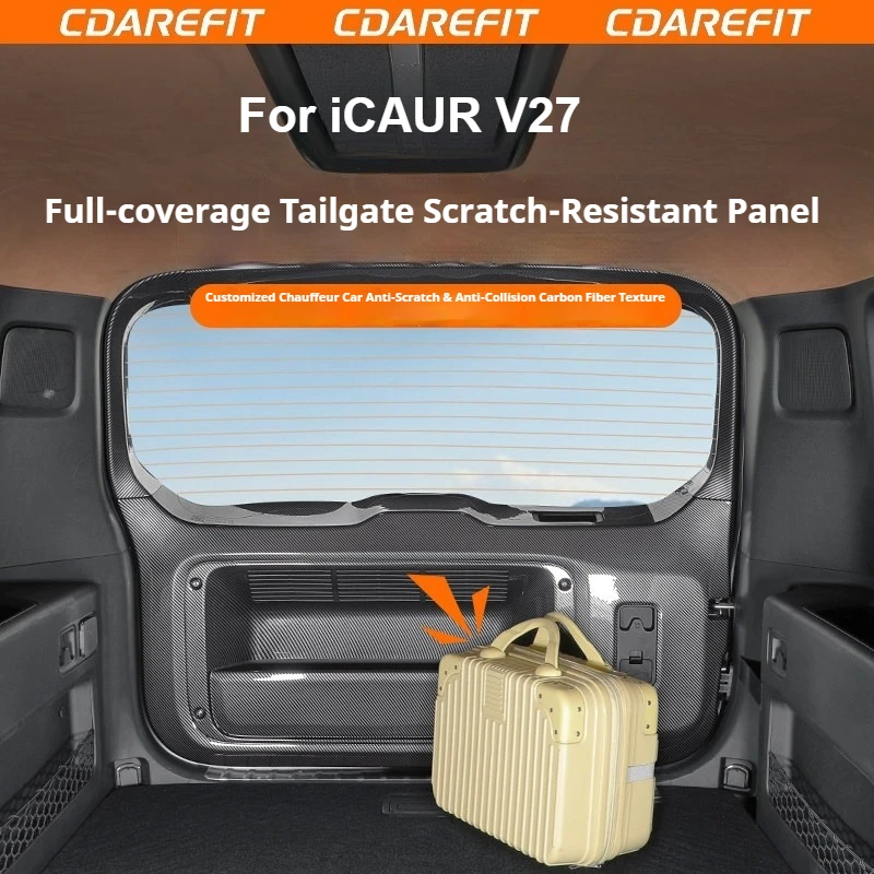 For Chery ICAUR V27 Full Coverage Car Tailgate Scratch Resistant Panel Carbon Fiber Pattern Trunk Anti Kick Protection Accessory