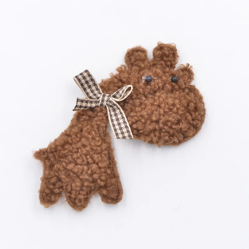 Upscale Teddy Plush Padded Patches Bow Rhinestone Stick-on Kawaii Hippo Appliques for Hat Clothes Leggings Sewing Supplies