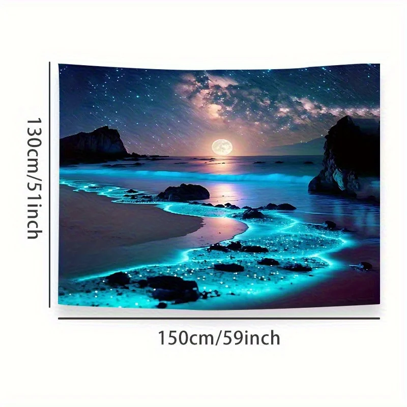 Stunning Galaxy Night Sky Over Serene Beach Landscape Tapestry for Bedroom Living Room Decor