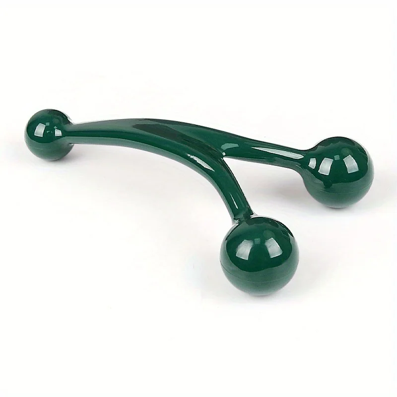 1pc Handheld 3-Ball Massager For Full Body - Durable Plastic Round Face Roller For Shoulders, Neck, Legs & Feet - Green Self-Mas