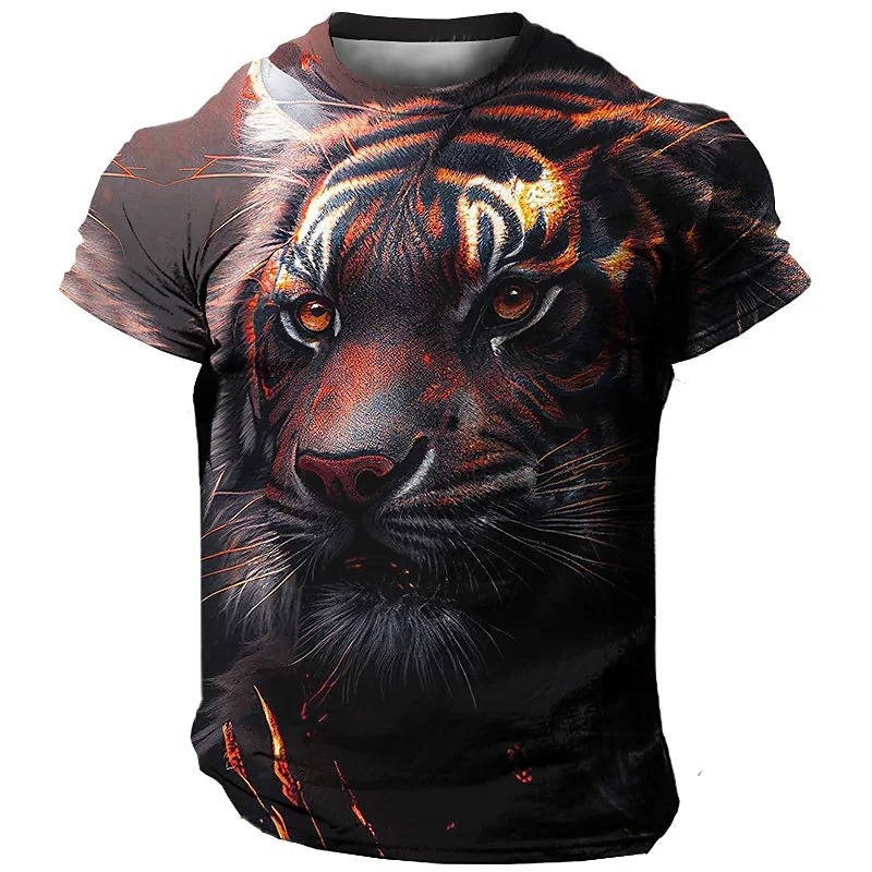 Large men\'s 3D tiger print T-shirt top summer casual men\'s animal pattern T-shirt street wear quick drying fashion clothing