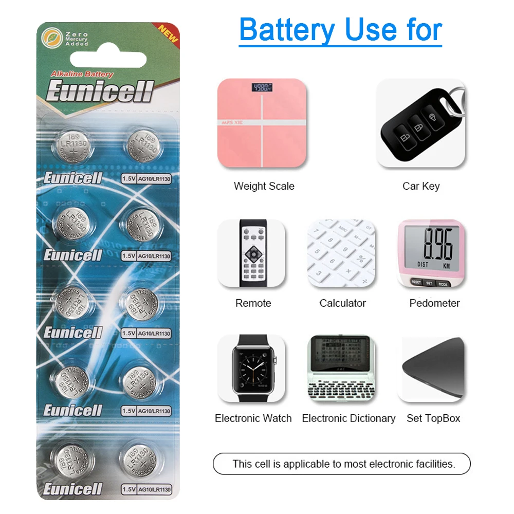 Pilas de botón Eunicell 75mAh SR1130 LR1130 AG10 189 389 LR54 L1131 389A 1,5 V pila de moneda alcalina para reloj batería