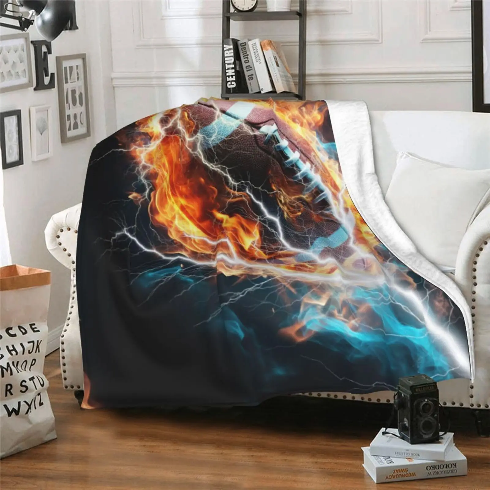 Rugby pattern digital-printed polyester Bedroom velvet flannel cover blanket Fleece soft sofa cover blankets for beds