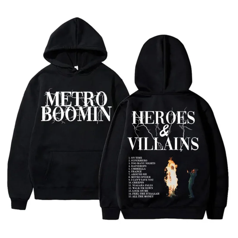 Rapper Metro Boomin Heroes & Villains Graphic Hoodie Rap Streetwear Men Hip Hop Trendy Sweatshirt Male Vintage Oversized Hoodies