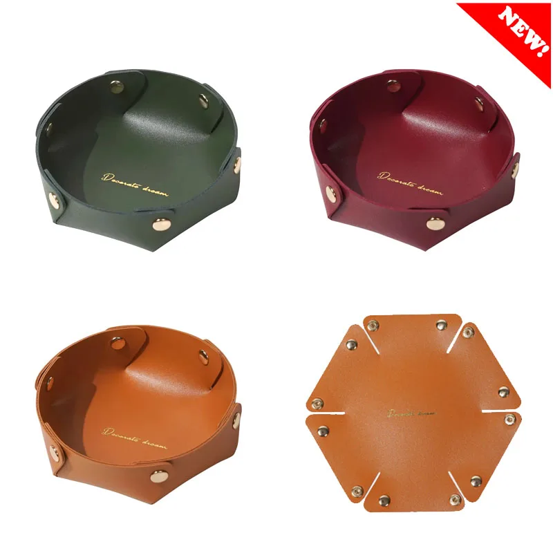 Bandeja de armazenamento de mesa couro do plutônio chave caixa de armazenamento de cosméticos decoração para casa bandeja de dados mesa destacável pequenos objetos organizador