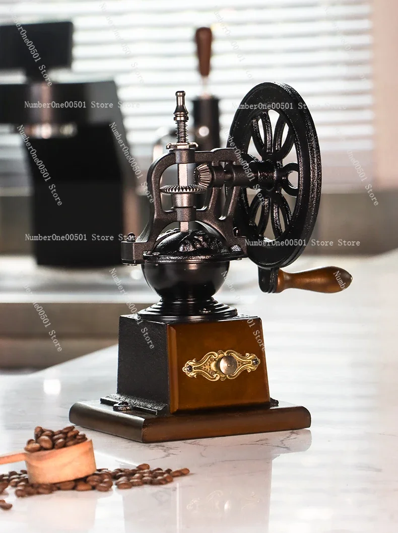 

Vintage Hand Coffee Grinder Manual Bean Mill with Large Crank Adjustable Coarse Fine Setting Portable Countertop Mill
