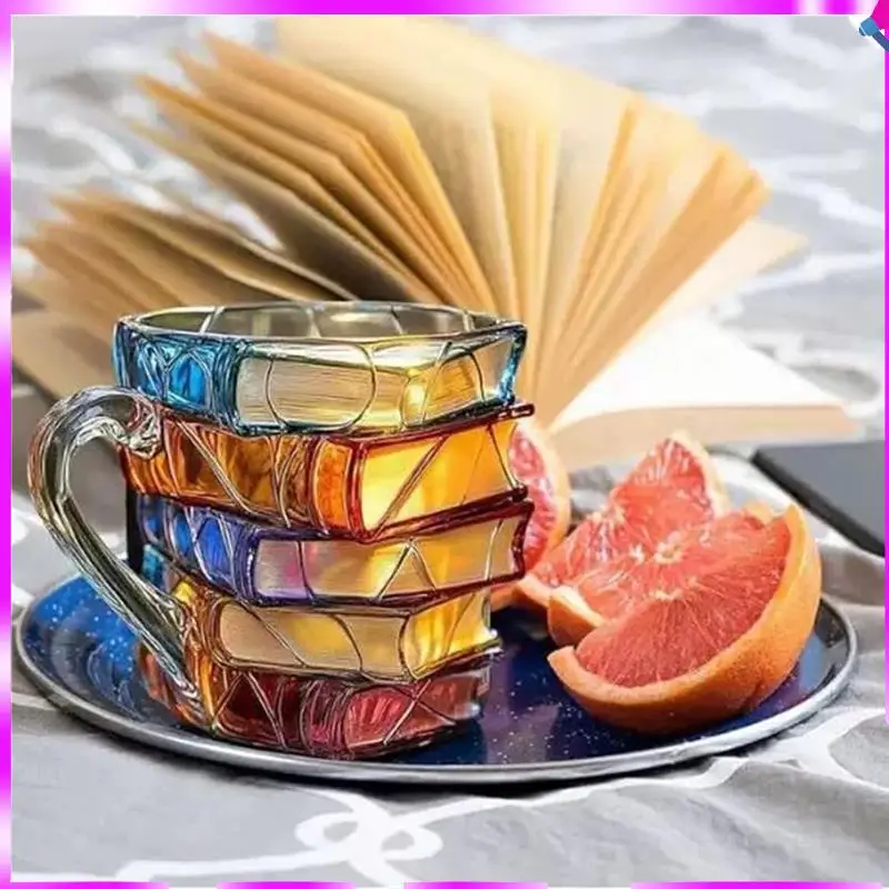 

N96R 3D Painted Book Coffee Mug -Book-Shaped Cup,11Oz Glass Coffee Cupshaped Cup For Book Lovers,Readers,Librarians & Writers