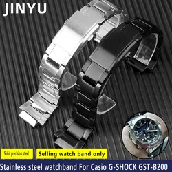 24x16mm końcówka ze stali nierdzewnej 316L Watchband dla Casio G-SHOCK GST-B200 seria B200D zegarki pasek męski srebrny czarna bransoletka