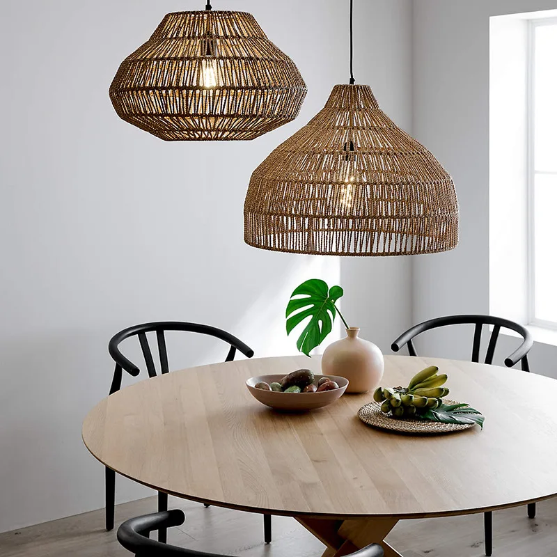 Australia-style restaurant chandelier handmade natural woven rattan dining table lamps simple dining living room pendant lamps