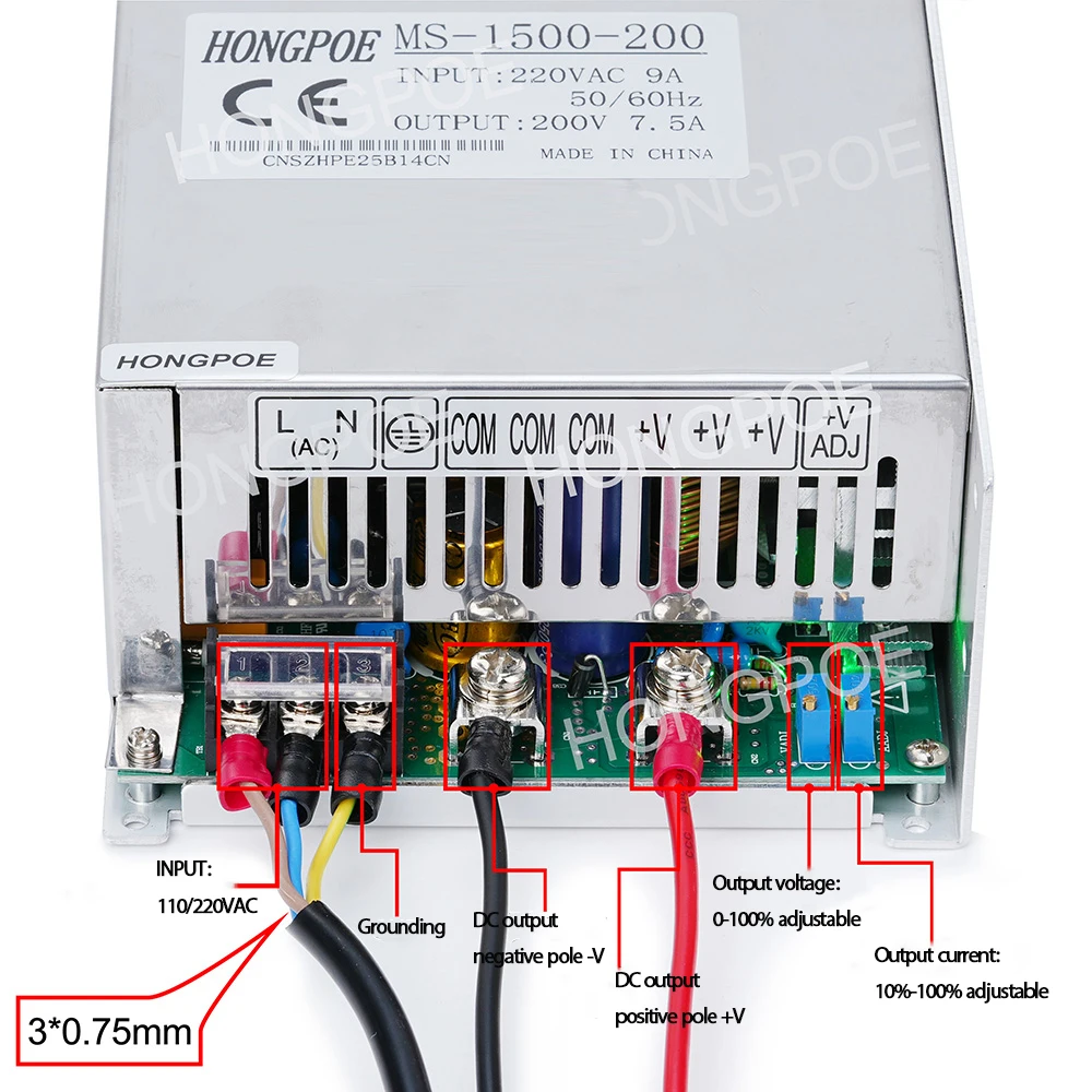 CE Switching Power Supply 500/600/1000/1500W 0-200VAdjustable Voltage/Current 110/220VAC Input for LED CCTV 3D Printers TV Motor