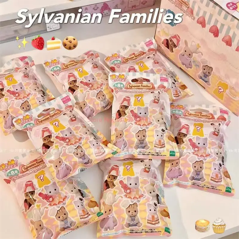 Original Sylvanian Families Anime Figures Forest Cake Clan Baking Series Dress Up Baby Doll Figrue Ornaments Toys Girls Gifts